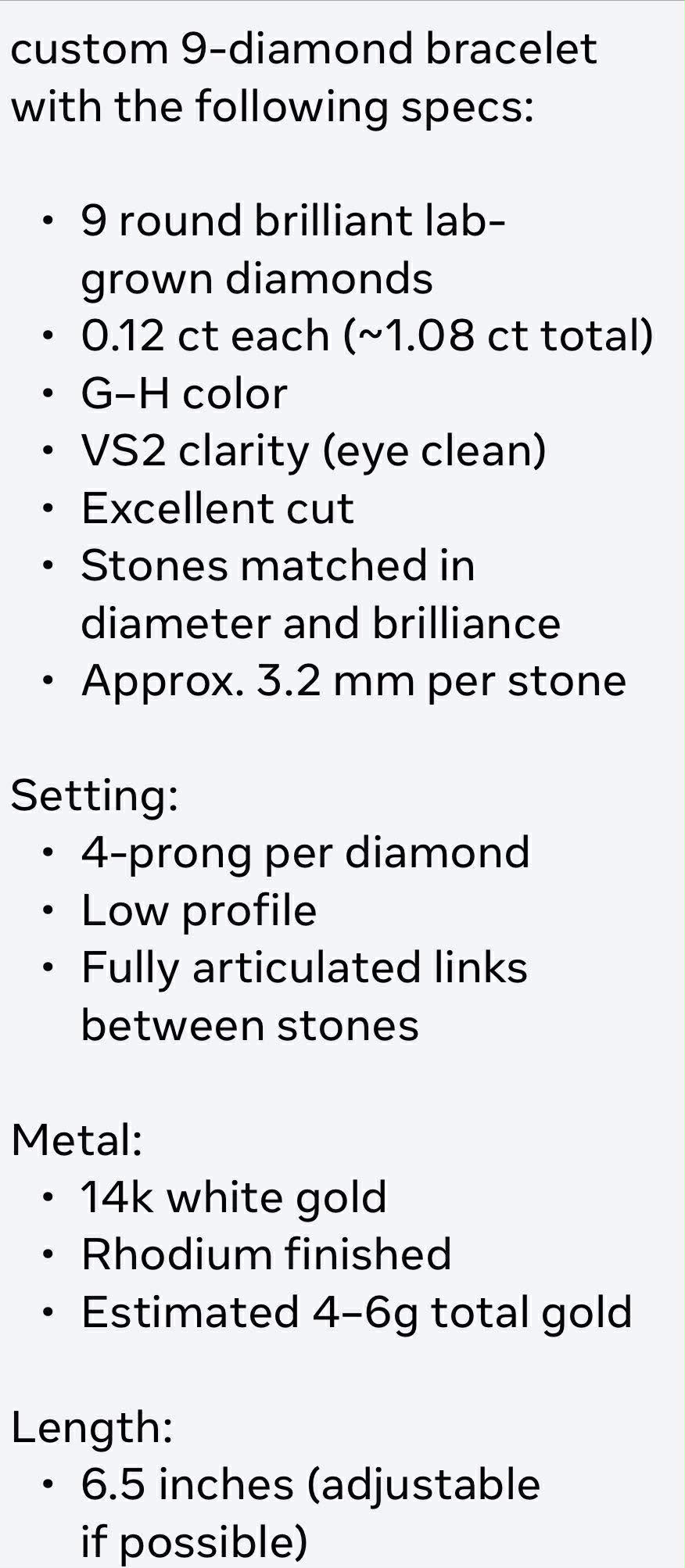 Custom Order Bracelet with Lab Diamonds