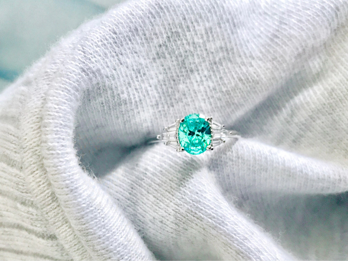 Mint Sapphire Paraiba Tourmaline Engagement/Women's Ring 925 Silver