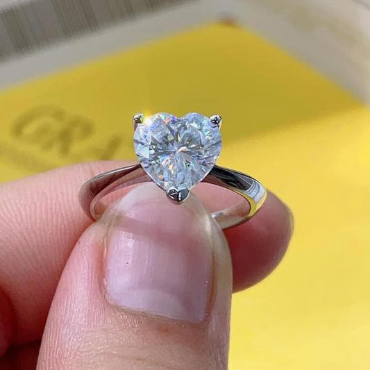 3 Carat Heart Moissanite Engagement Ring. High Quality Engagement Ring. Sterling Silver Promise Ring.
