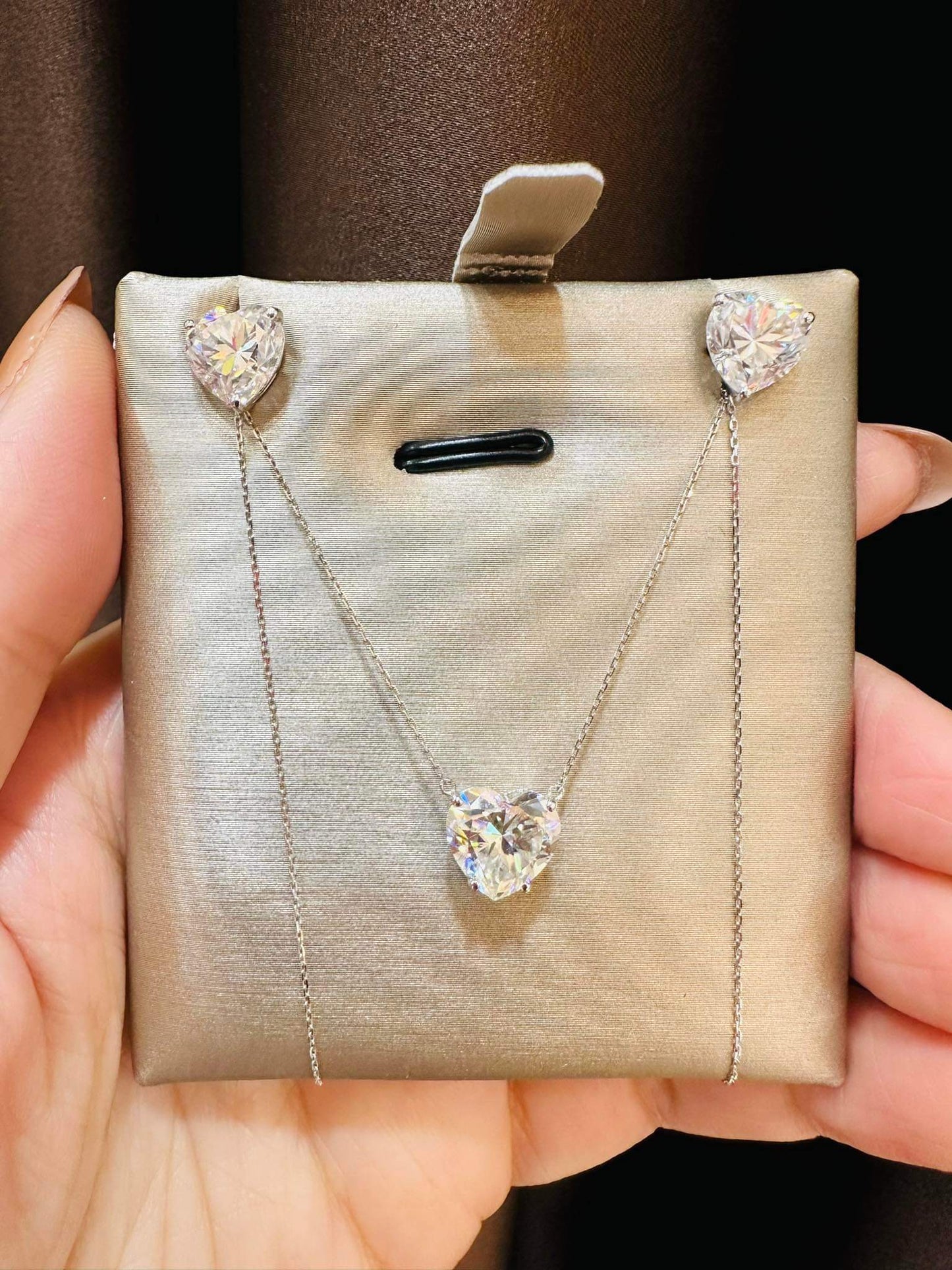 Heart Moissanite Stud Jewelry Set 18K Gold
