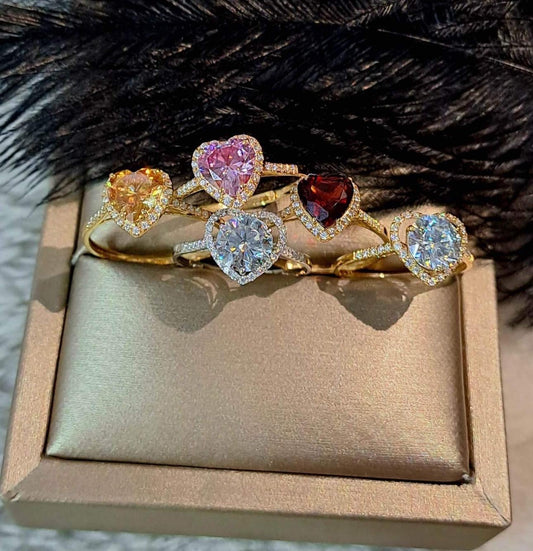 Heart Halo Birthstone Engagement Ring Adjustable