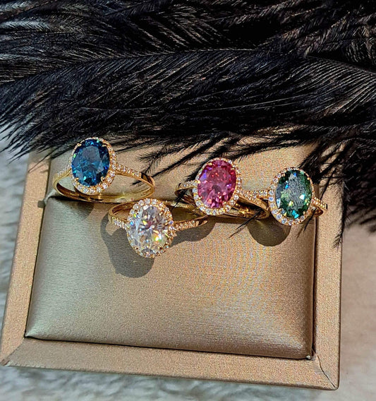 Oval Halo Birthstone Engagement Ring Adjustable