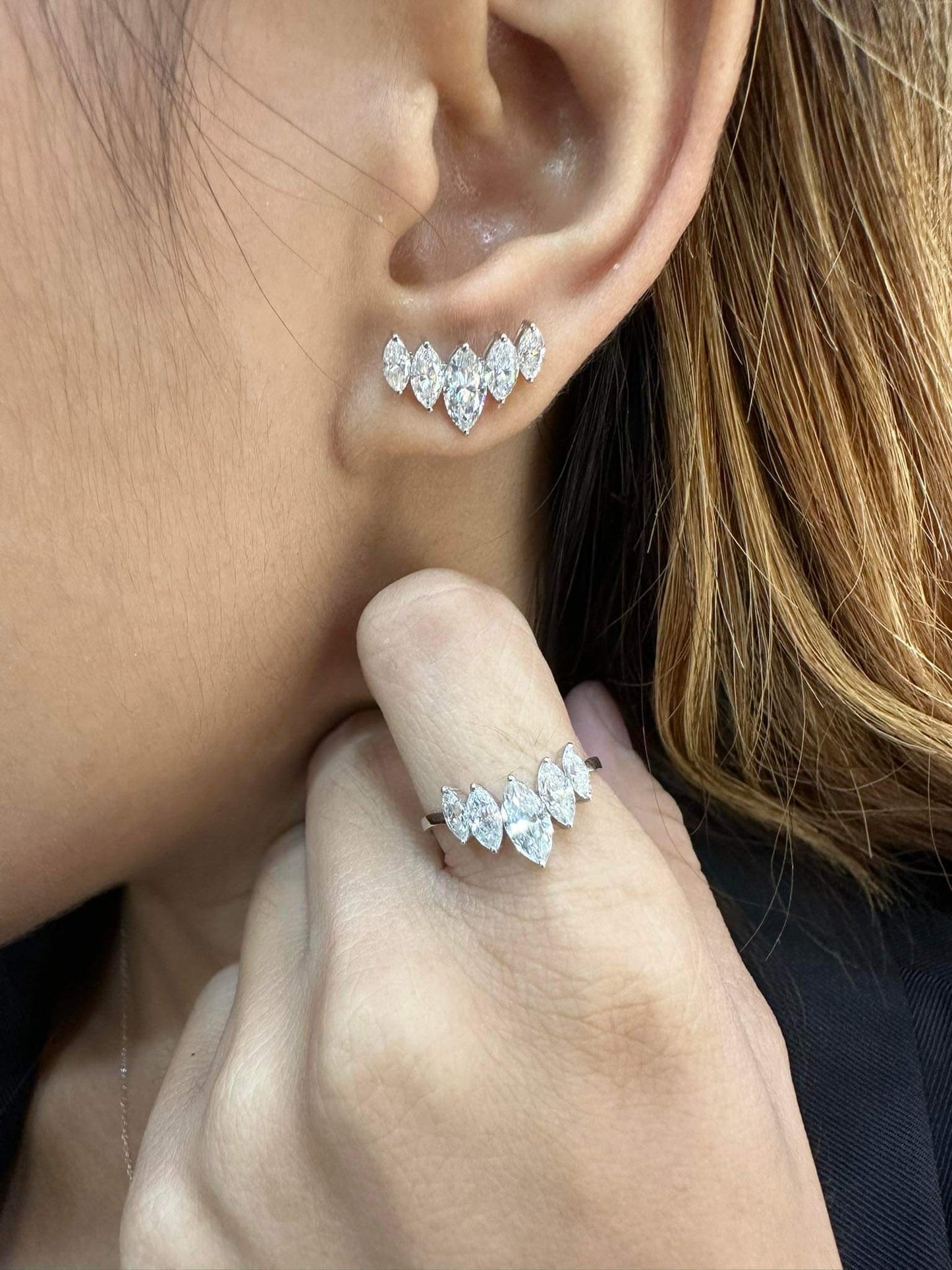 Marquise Moissanite Arc Jewelry Set 18K Gold