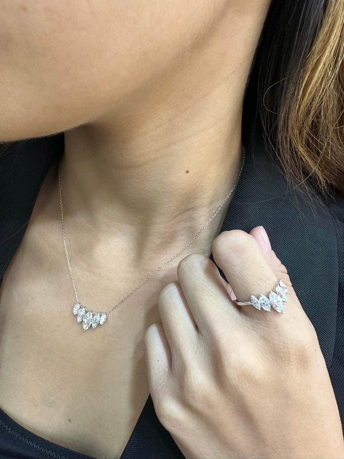 Marquise Moissanite Arc Jewelry Set 18K Gold