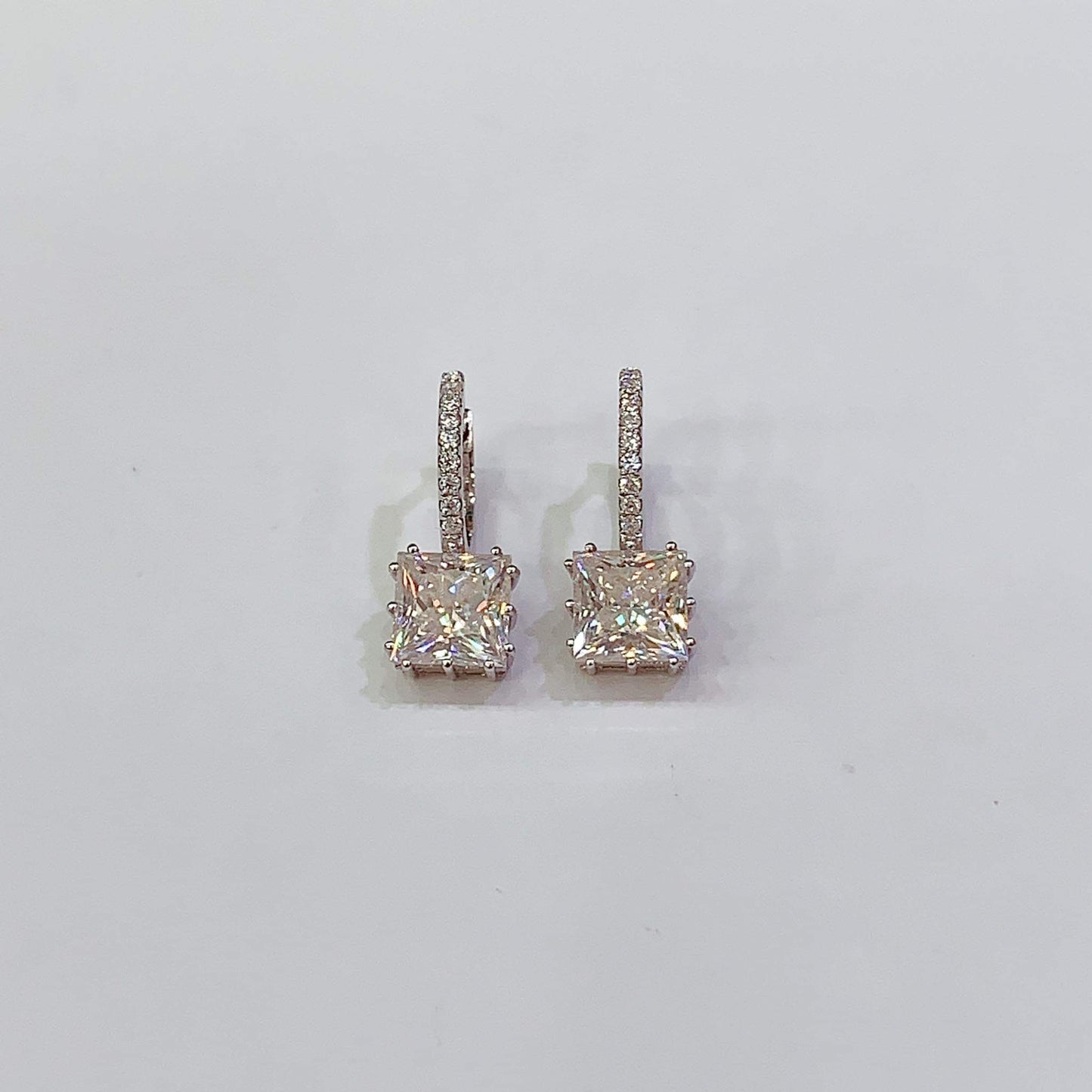 Princess Moissanite Hoop Earrings 18K