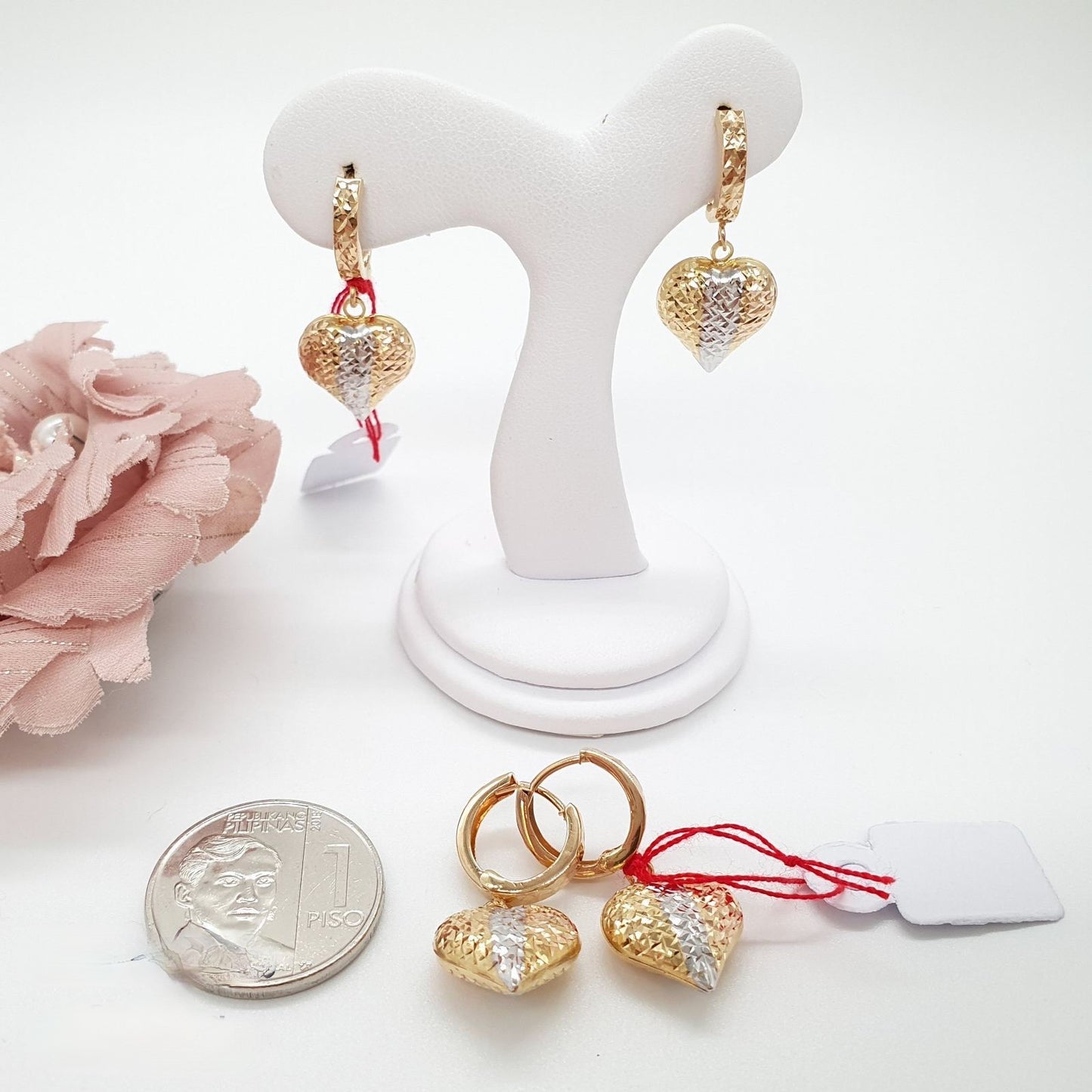 Dangling Two-Tone Heart Earrings