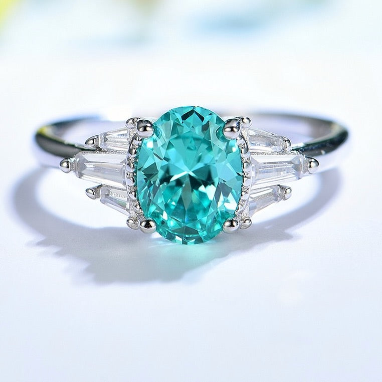 Mint Sapphire Paraiba Tourmaline Engagement/Women's Ring 925 Silver