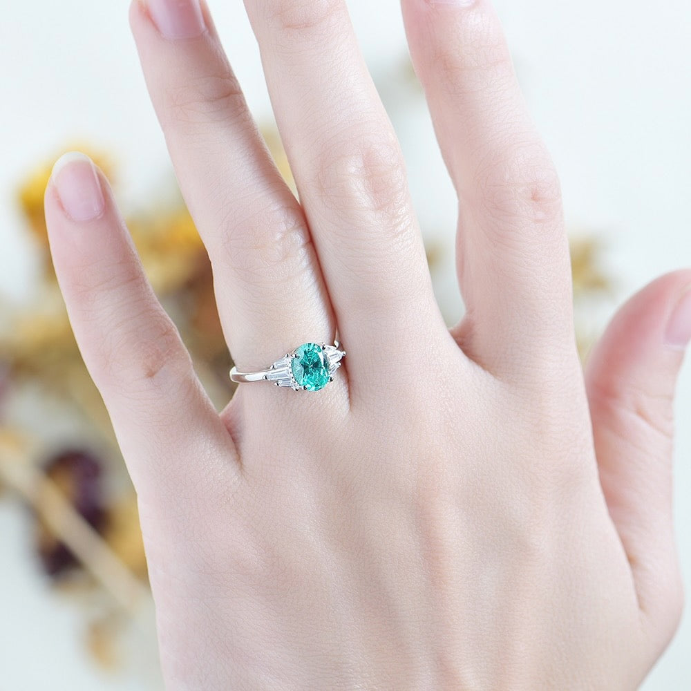 Mint Sapphire Paraiba Tourmaline Engagement/Women's Ring 925 Silver