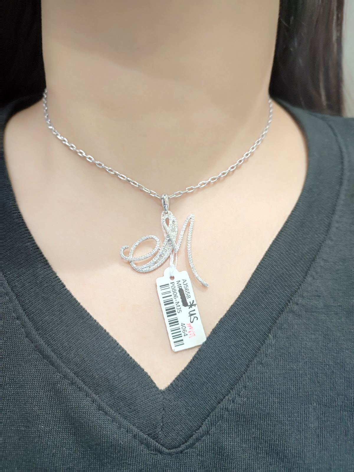 Letter M Diamond Pendant 14K