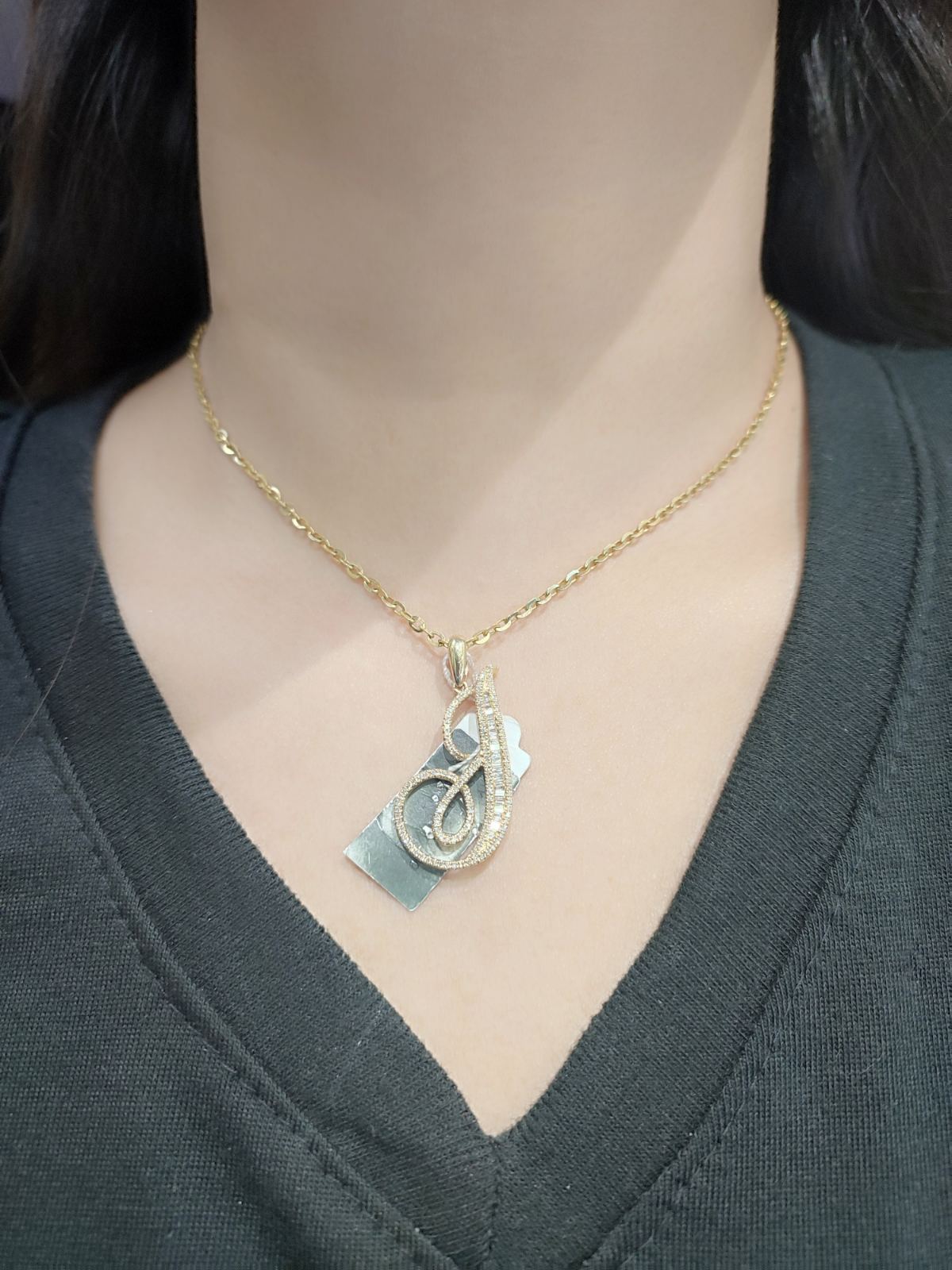 Letter J Diamond Pendant 14K