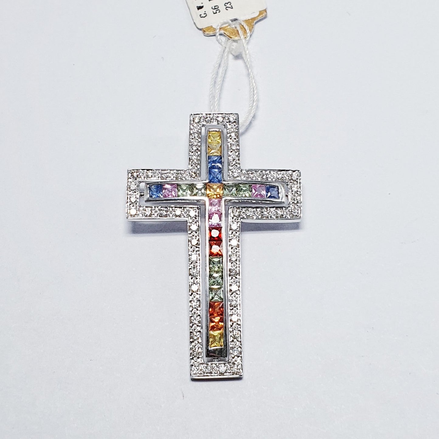Multi-color Gem Diamond Cross Pendant