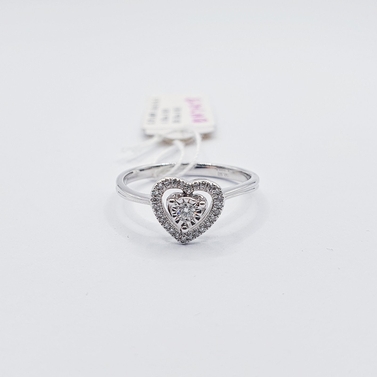 Dainty Heart Halo Diamond Ring /Engagement Ring 14K White Gold