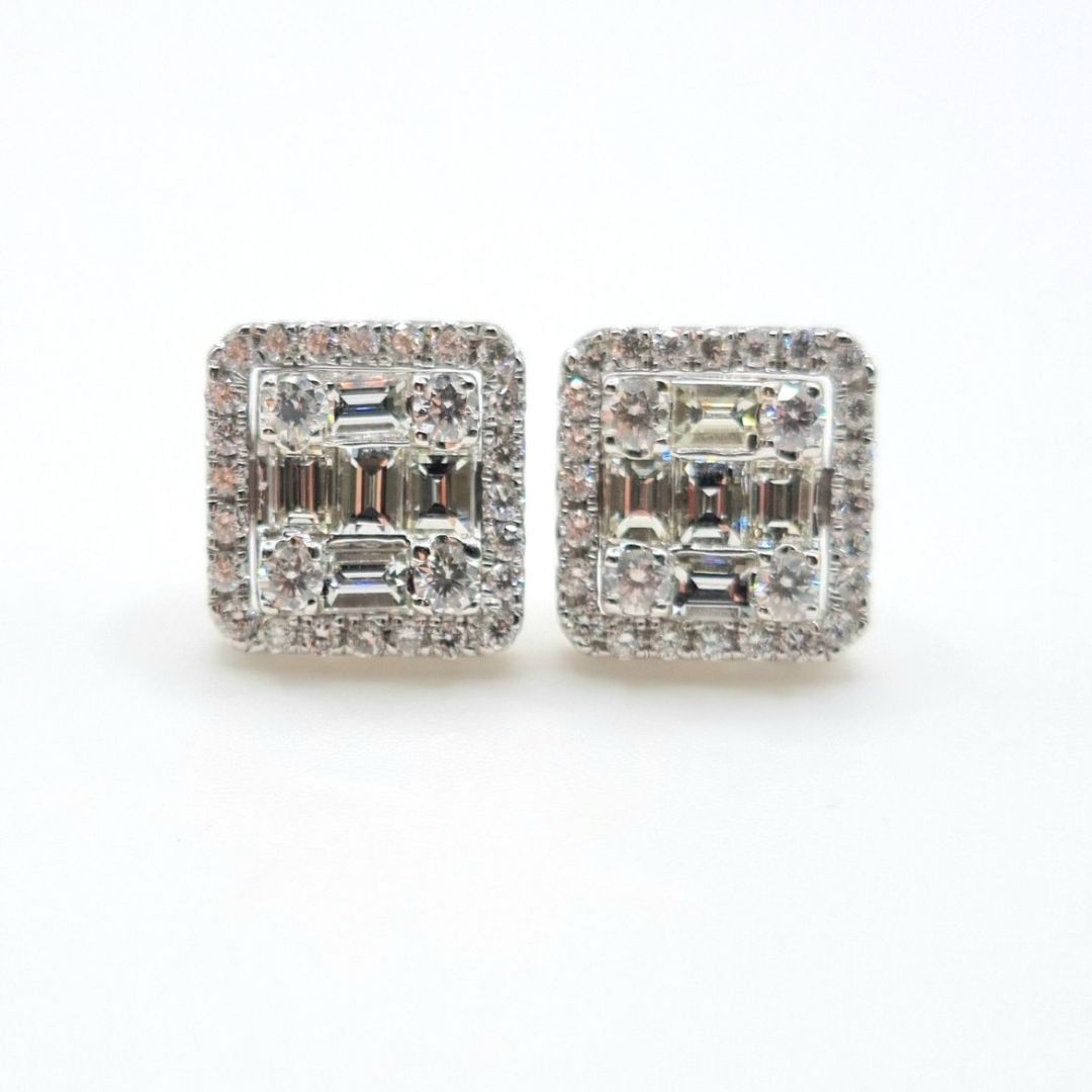 3.0 CT Diamond Emerald Illusion Earrings 14K White Gold