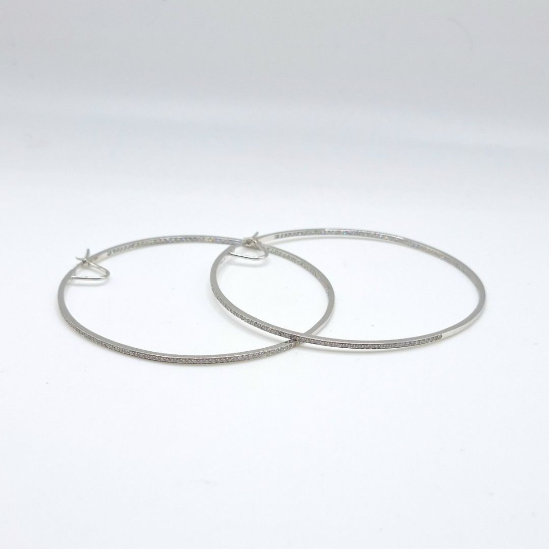 3.0 CTW Diamond Big Hoop Earrings 14K White Gold