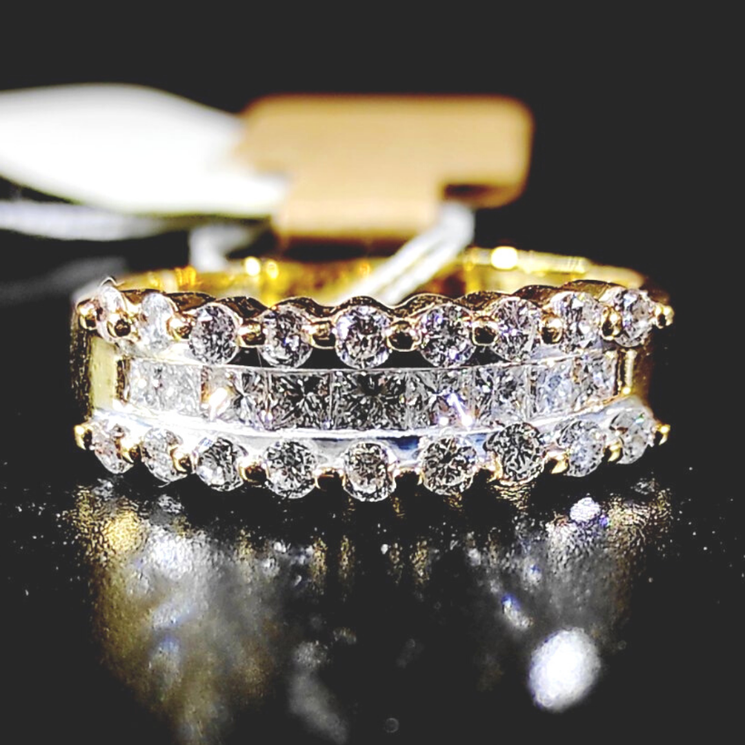 1.0ct Round Princess Diamond Half Eternity Ring 14K Yellow Gold