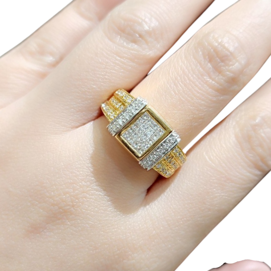 1.0 ctw Square Cluster Diamond Men's Ring 14K Gold