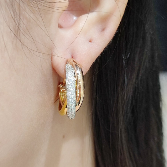 1.20 CT Tricolor Intertwined Hoop Diamond Earrings 18K Gold