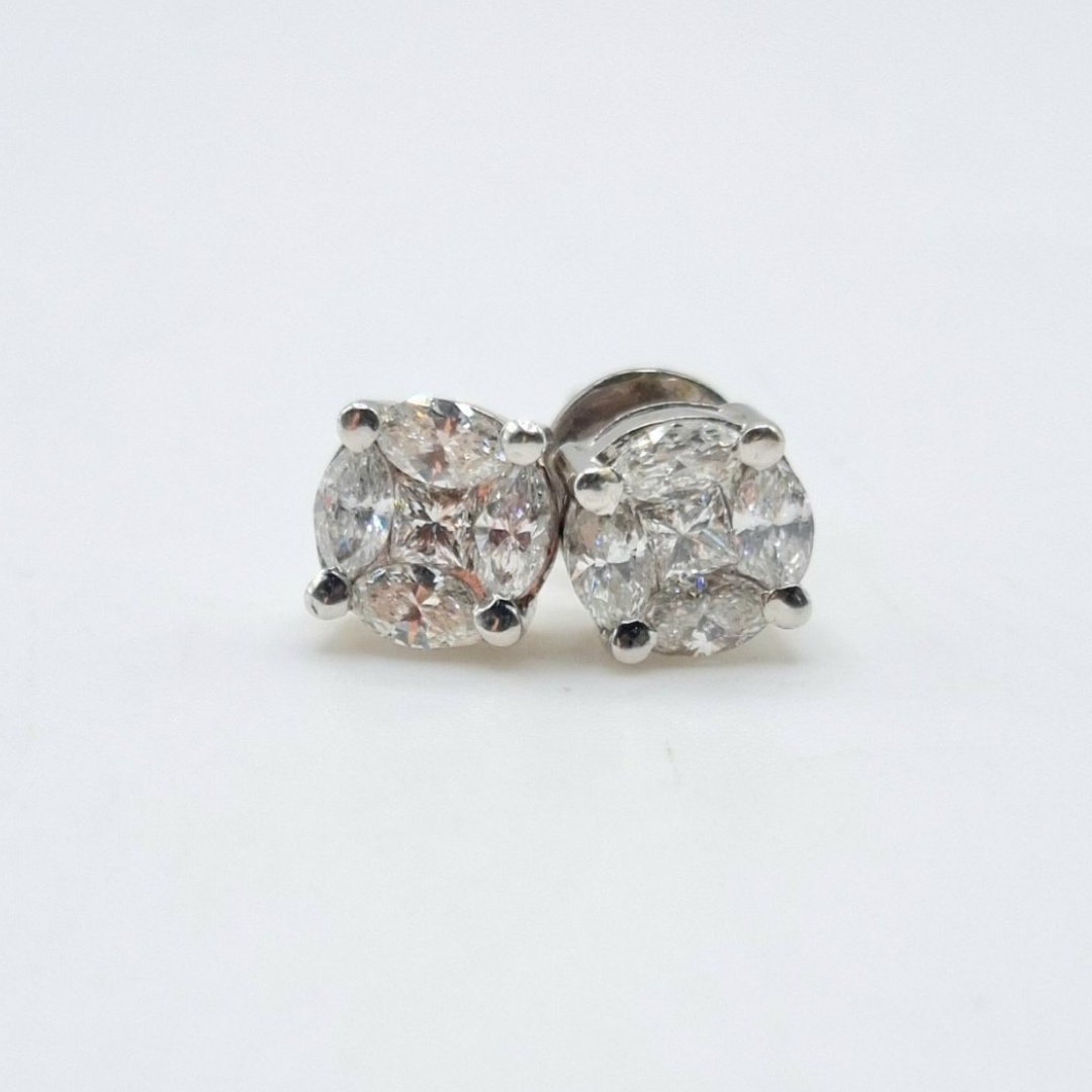 1.5 CT Pie Cut Diamond Earrings 14K White Gold