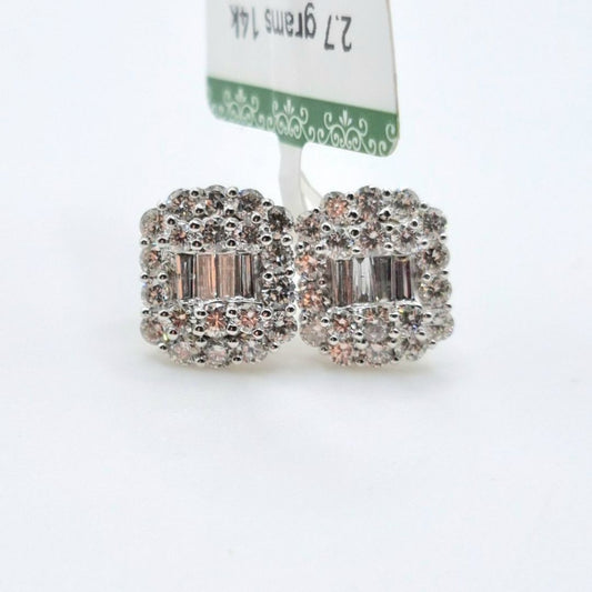 1.20 CTW Baguette Diamond Earrings 18K White Gold