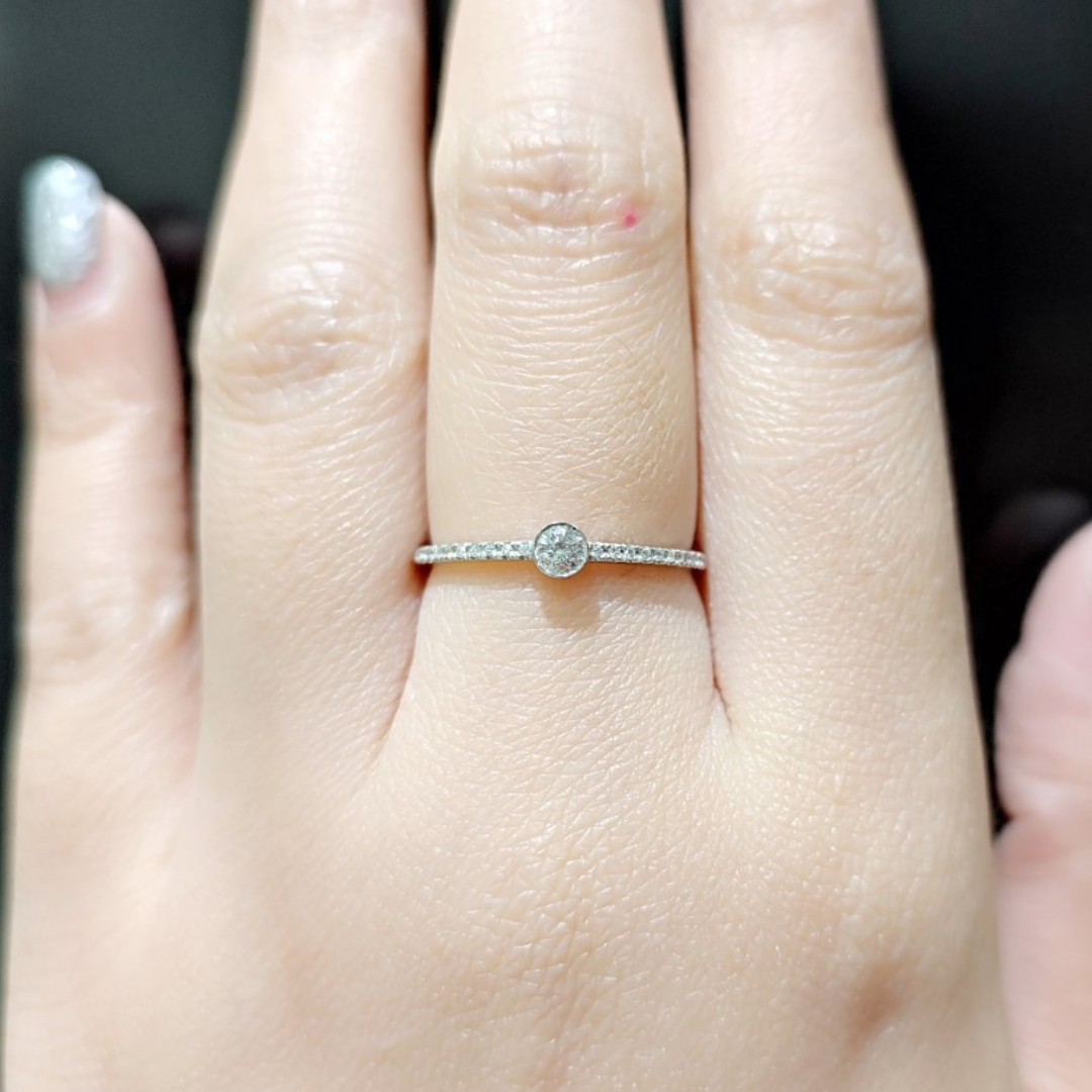 .14ctw Diamond Bezel Paved 18K White Gold Promise Ring/Engagement Ring/ Women's Ring