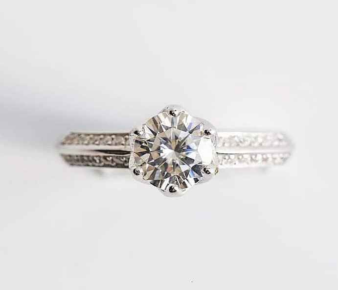 1 Carat Round Moissanite Engagement Ring. 6-Prong Double Paved Ring. High Quality Engagement Ring. Sterling Silver Promise Ring.