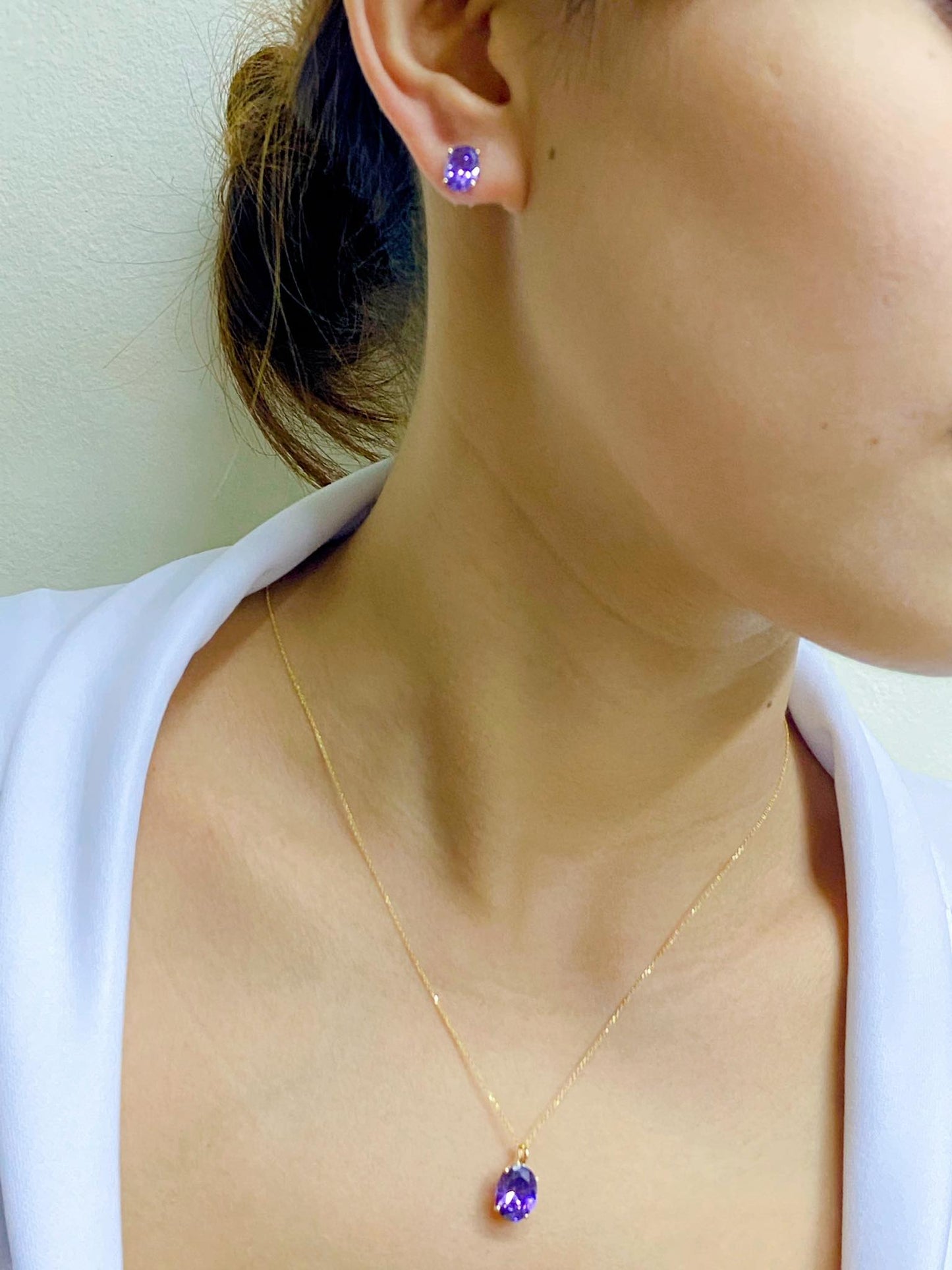 Serenity Stud Birthstone Jewelry Set with Necklace and Earrings 18K Gold