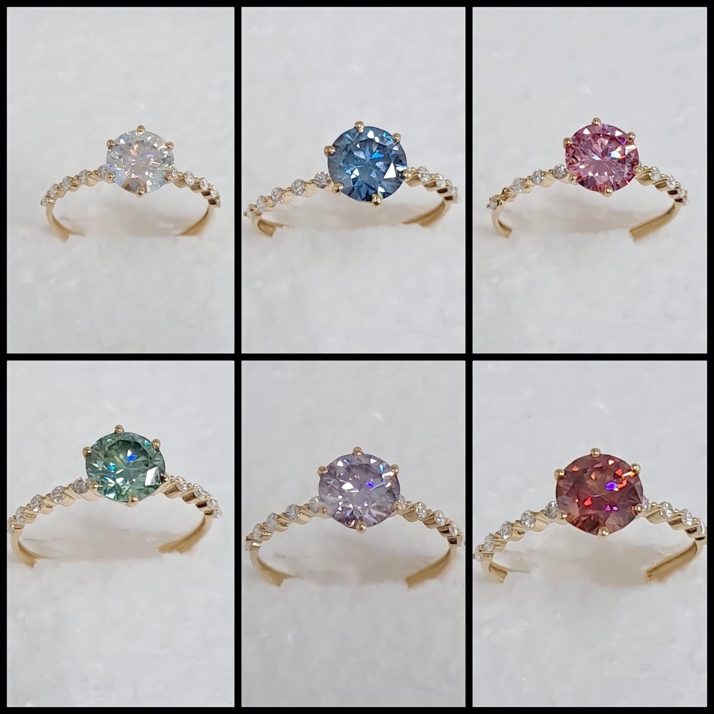 Adjustable Colored Moissanite Engagement/Birthstone Ring 18K Gold