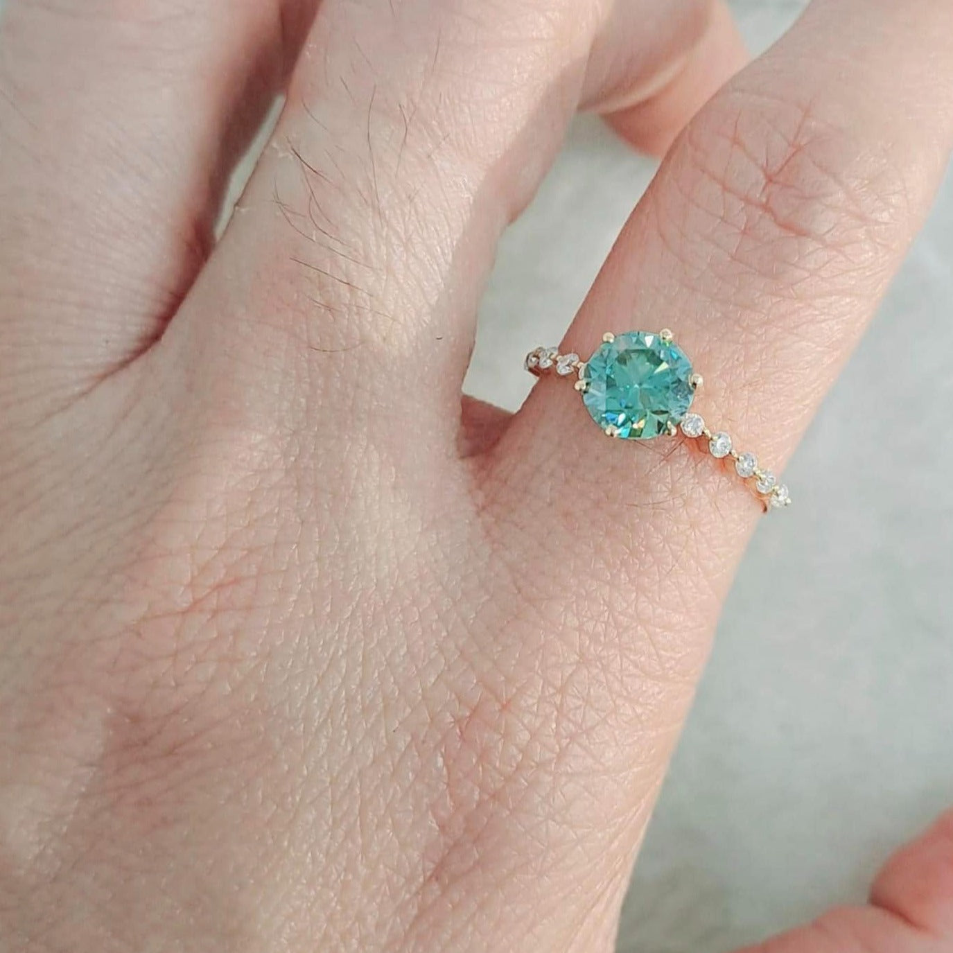 Adjustable Colored Moissanite Engagement/Birthstone Ring 18K Gold
