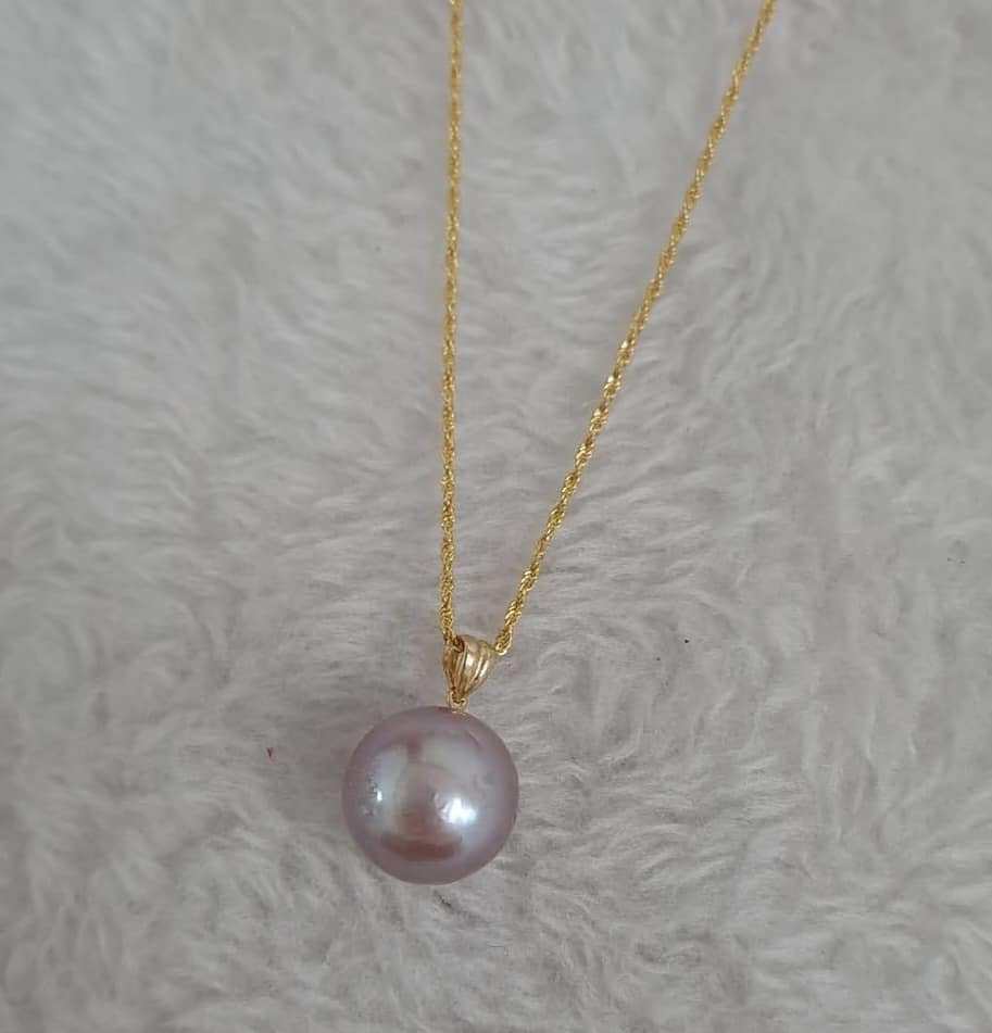 Pink South Sea Pearl Jewelry Set 18K Gold, 11-12mm