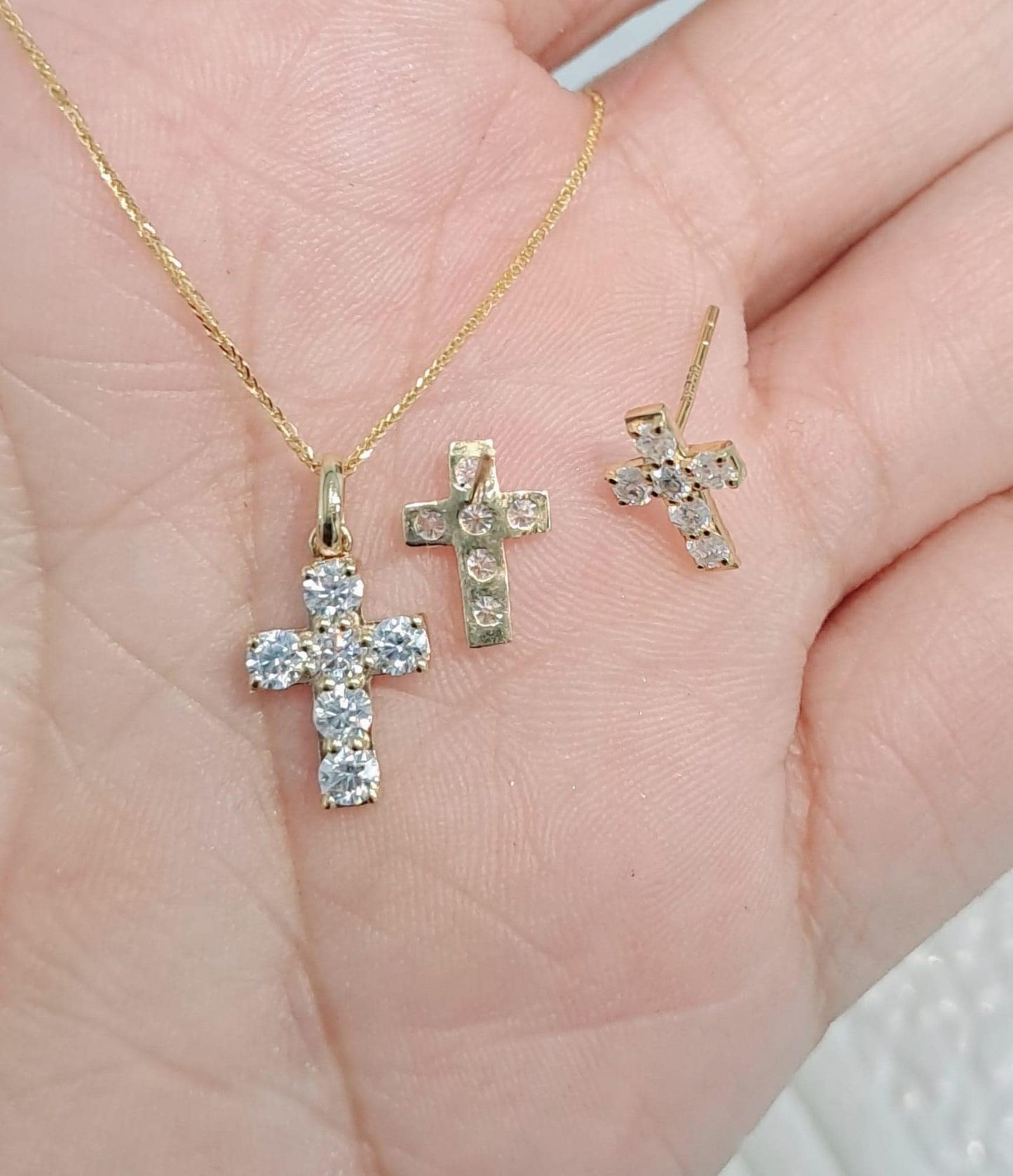 Moissanite Cross Pendant/Earrings 18K Gold