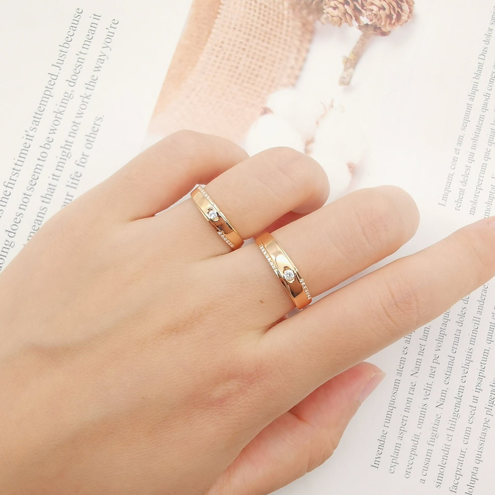 Lover Diamond Rose Gold Wedding Rings 18K