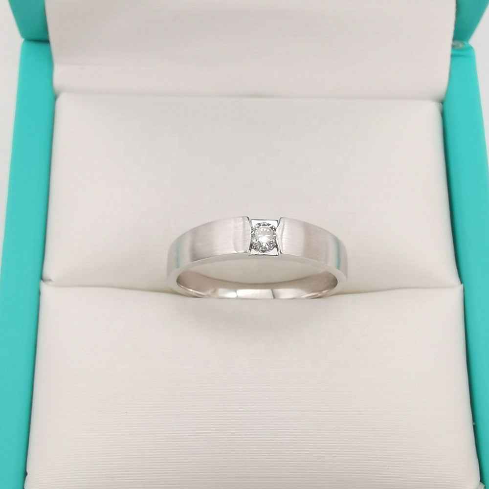 Round Cut Brilliant Diamond Satin Finish Wedding Rings 18K White Gold