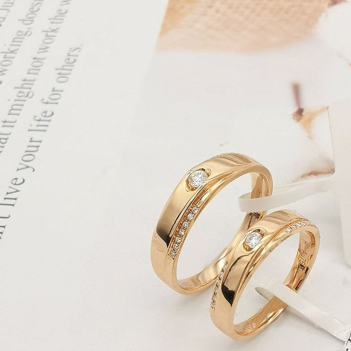 Lover Diamond Rose Gold Wedding Rings 18K
