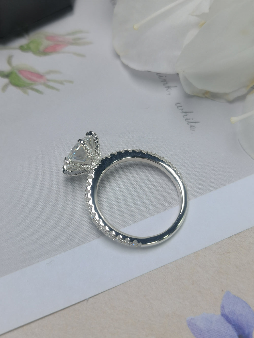 SABEENA 2CT 8MM Moissanite Engagement Ring, Round Cut 925, 9K, 14K, 18K White Gold