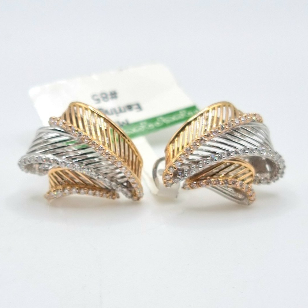 .70 CT Two-Tone Artistic Earrings 18K Gold