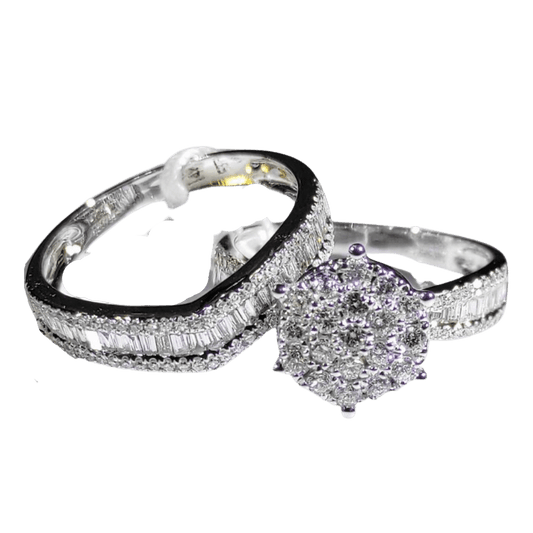 .90ctw Engagement Ring V Half Eternity Wedding Ring Bridal Set 14K Gold