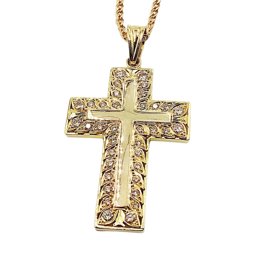 Cross Diamond Outline Necklace 14K Yellow Gold