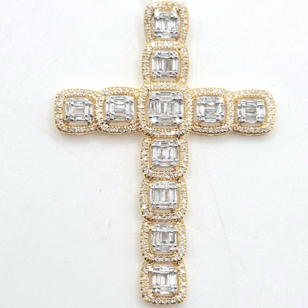 Cross Diamond Pendant Princess Halo 14K White/Yellow Gold