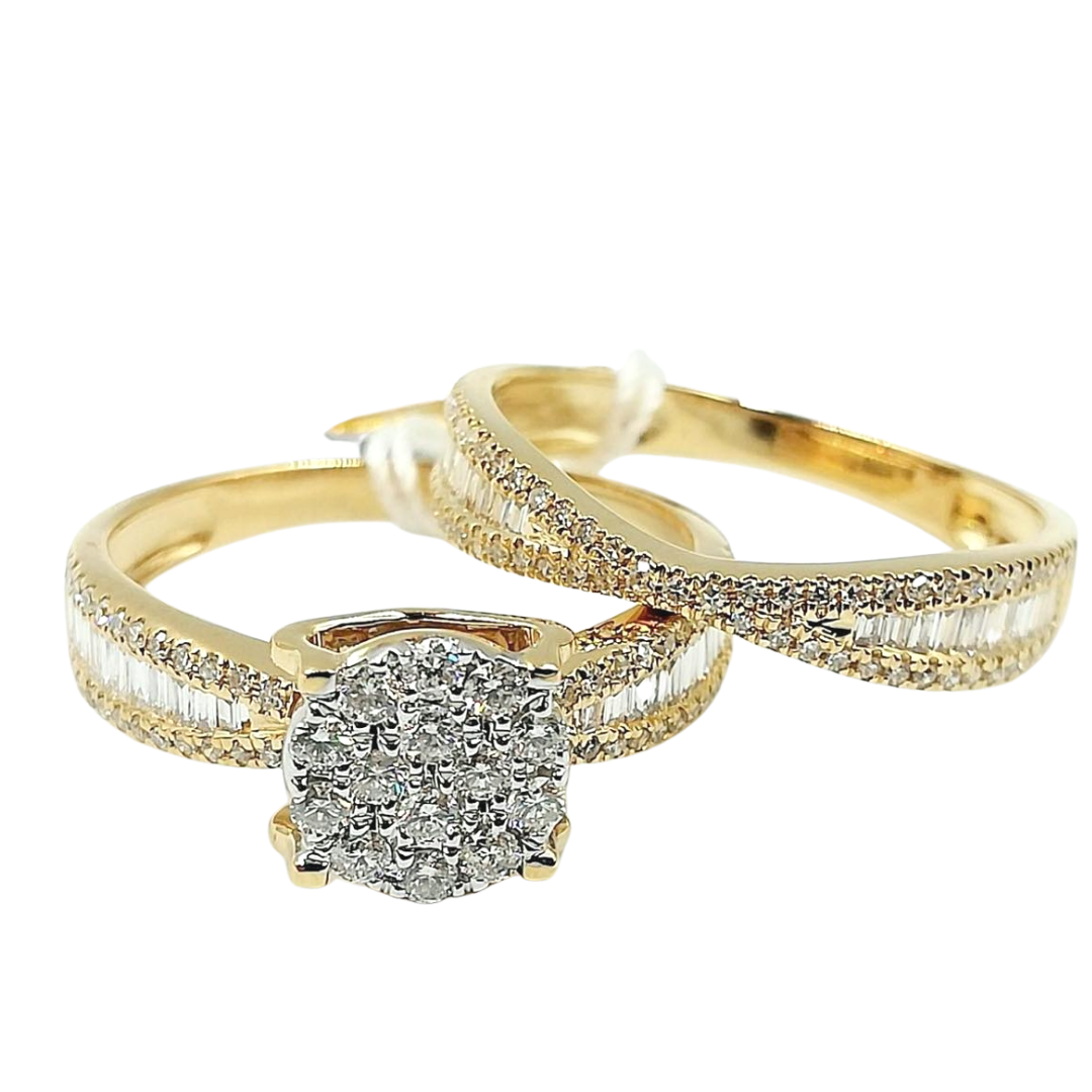Diamond Engagement Ring Tapered Wedding Band Bridal Set 14K