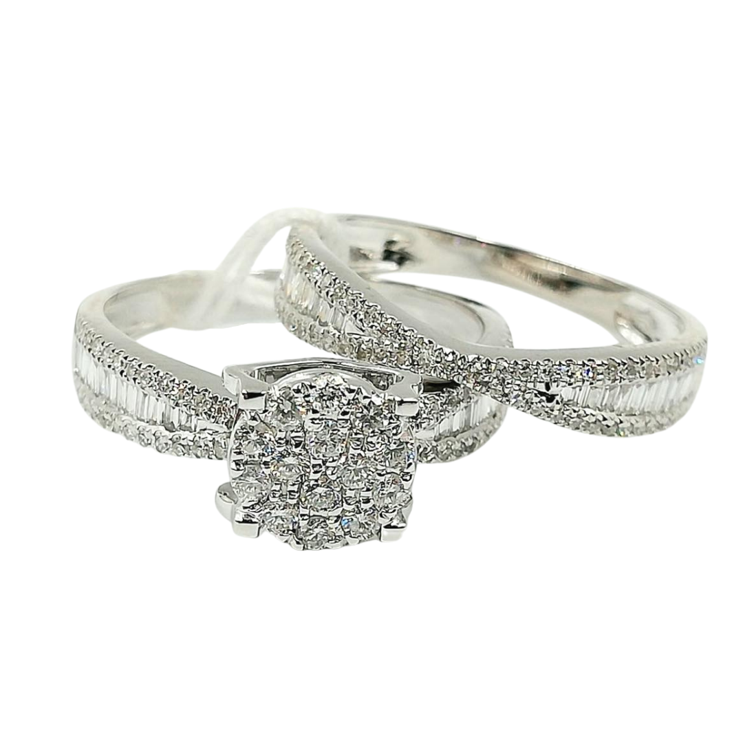 Diamond Engagement Ring Tapered Wedding Band Bridal Set 14K White Gold