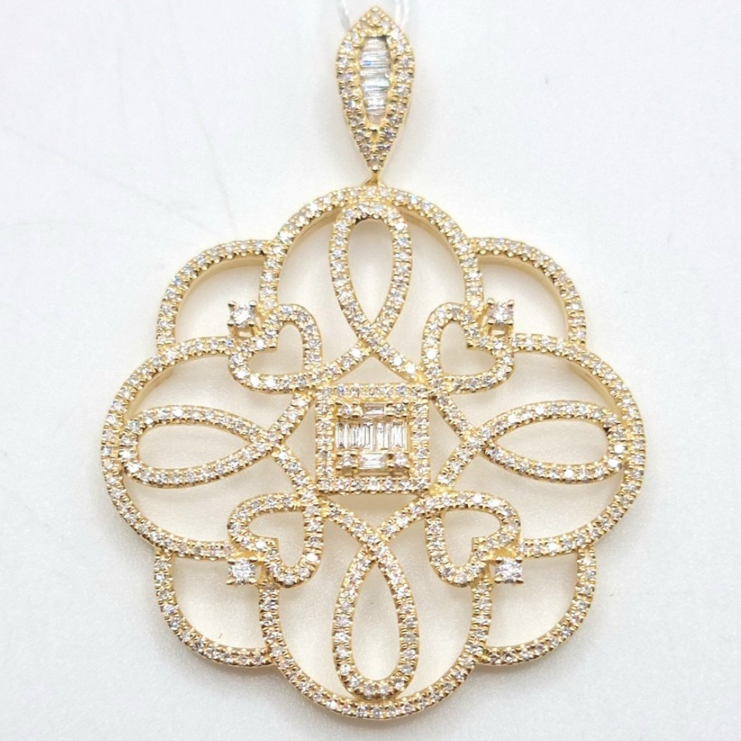 Hearts & Princess Diamond Pendant 14K White/Yellow Gold
