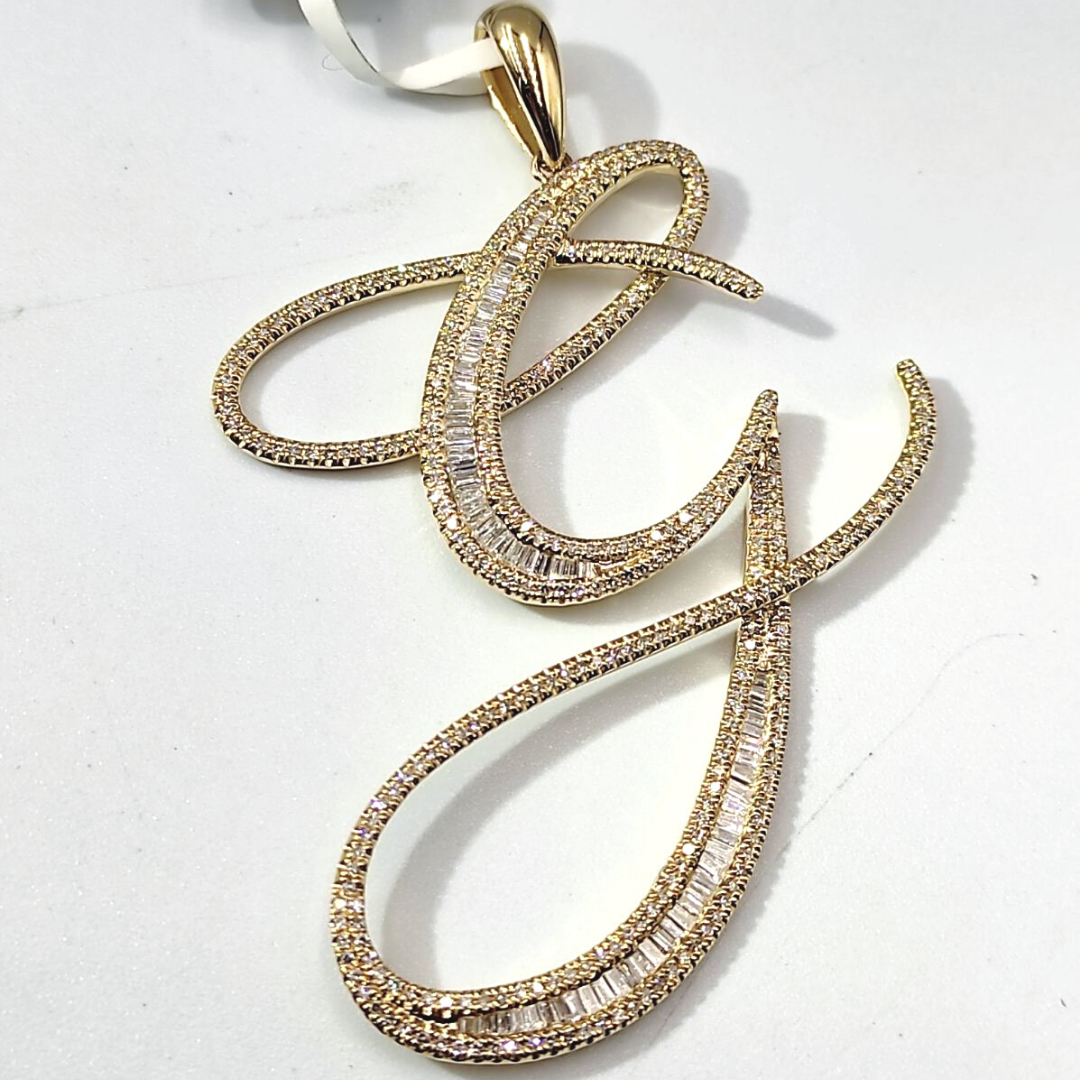 Letter G Diamond Pendant 14K Yellow Gold