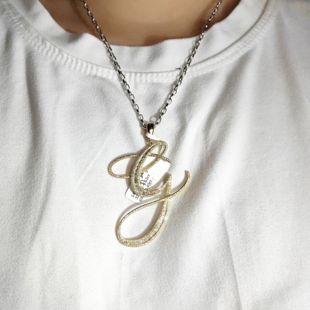 Letter G Diamond Pendant 14K Yellow Gold