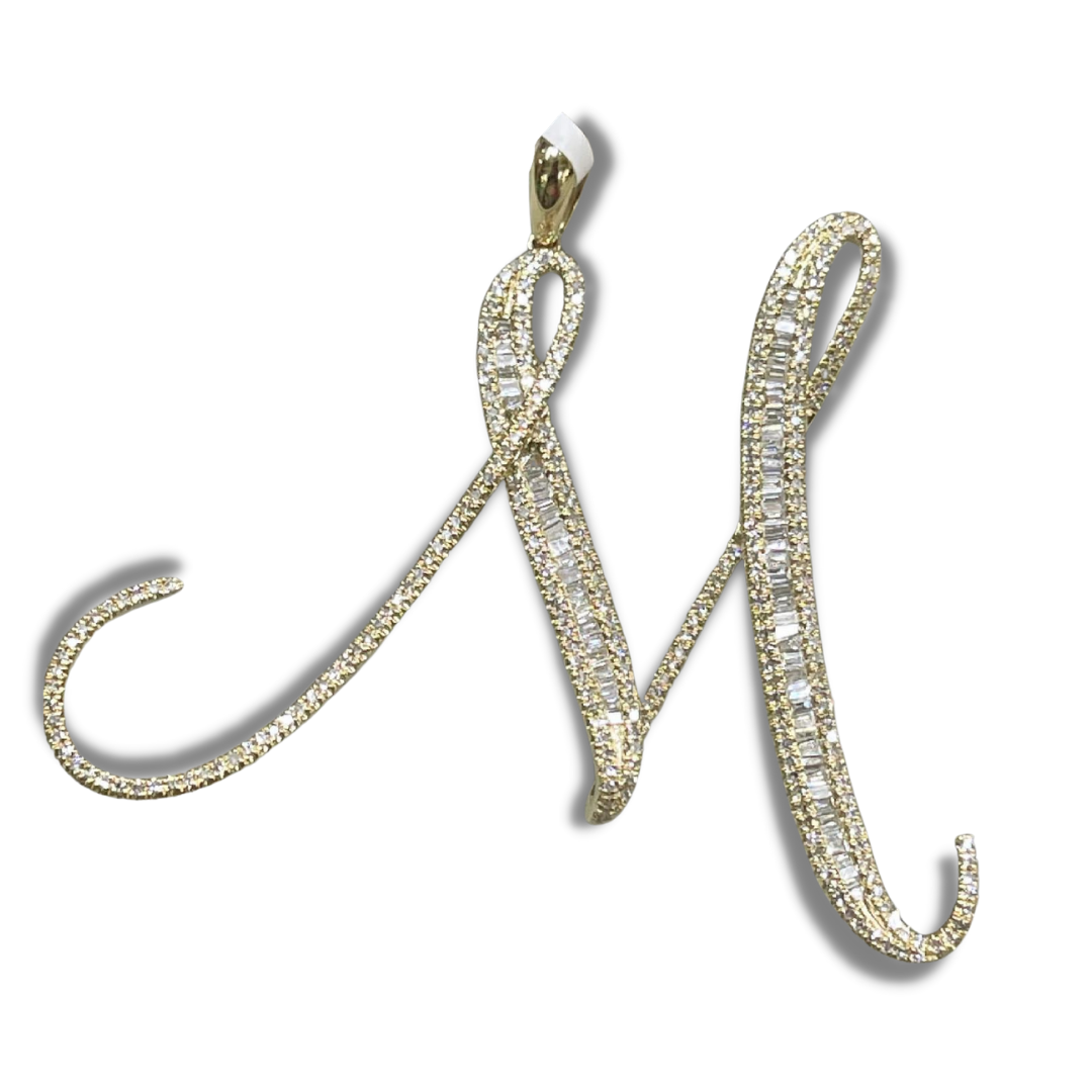 Letter M Diamond Pendant 14K White/Yellow Gold