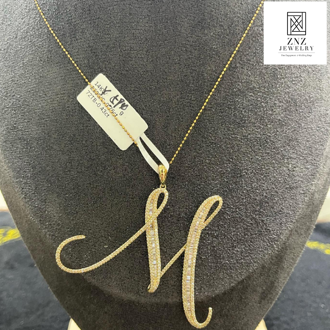 Letter M Diamond Pendant 14K White/Yellow Gold