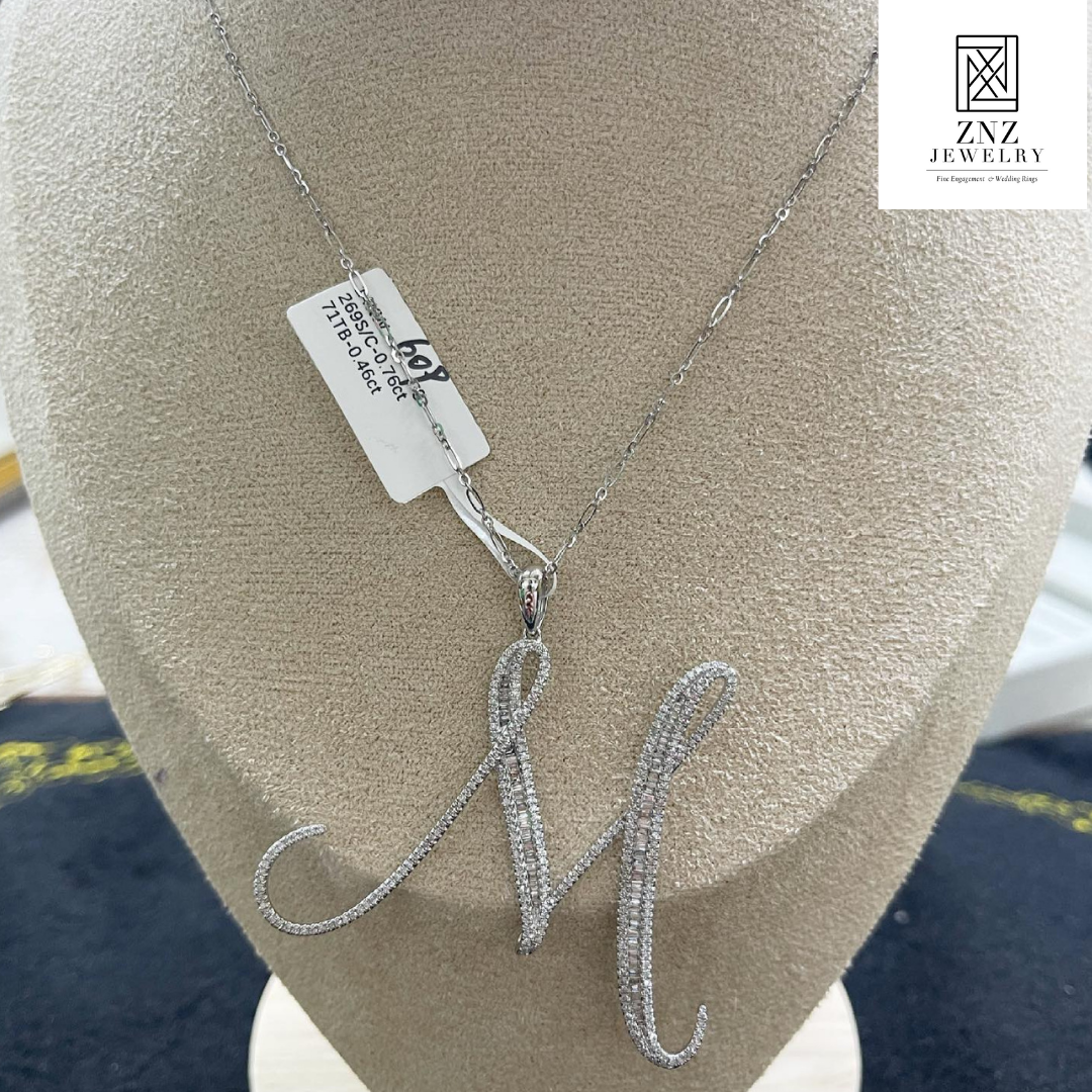 Letter M Diamond Pendant 14K White/Yellow Gold