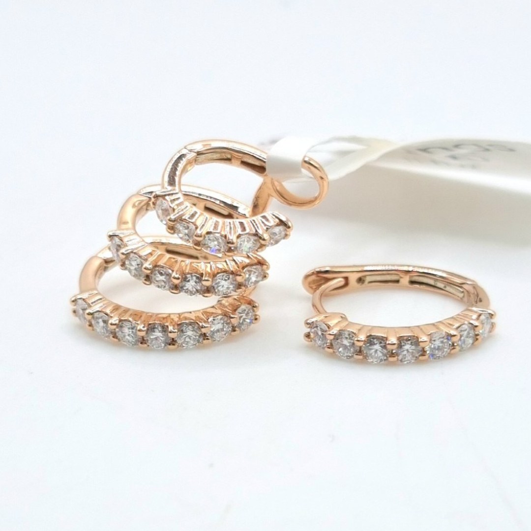 Mismatched Triple-One Creole Diamond Earrings 18K Rose Gold