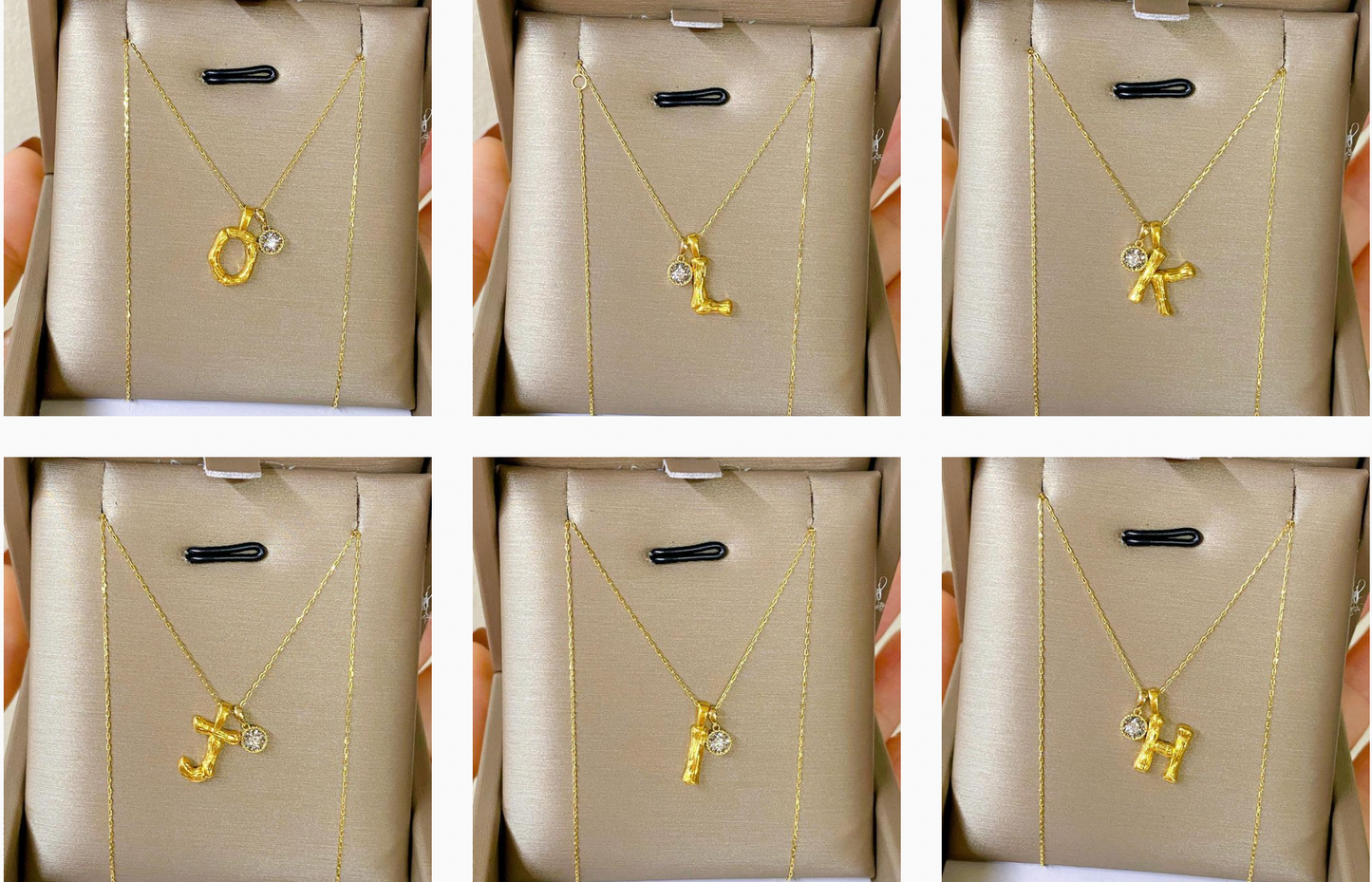 A-Z Bamboo Letter Pendant 18K Gold