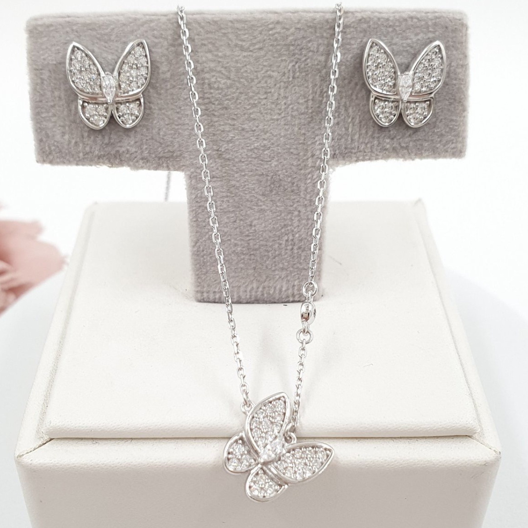 Studded Butterfly Jewelry Set 18K White Gold ZNZ Jewelry Affordagold