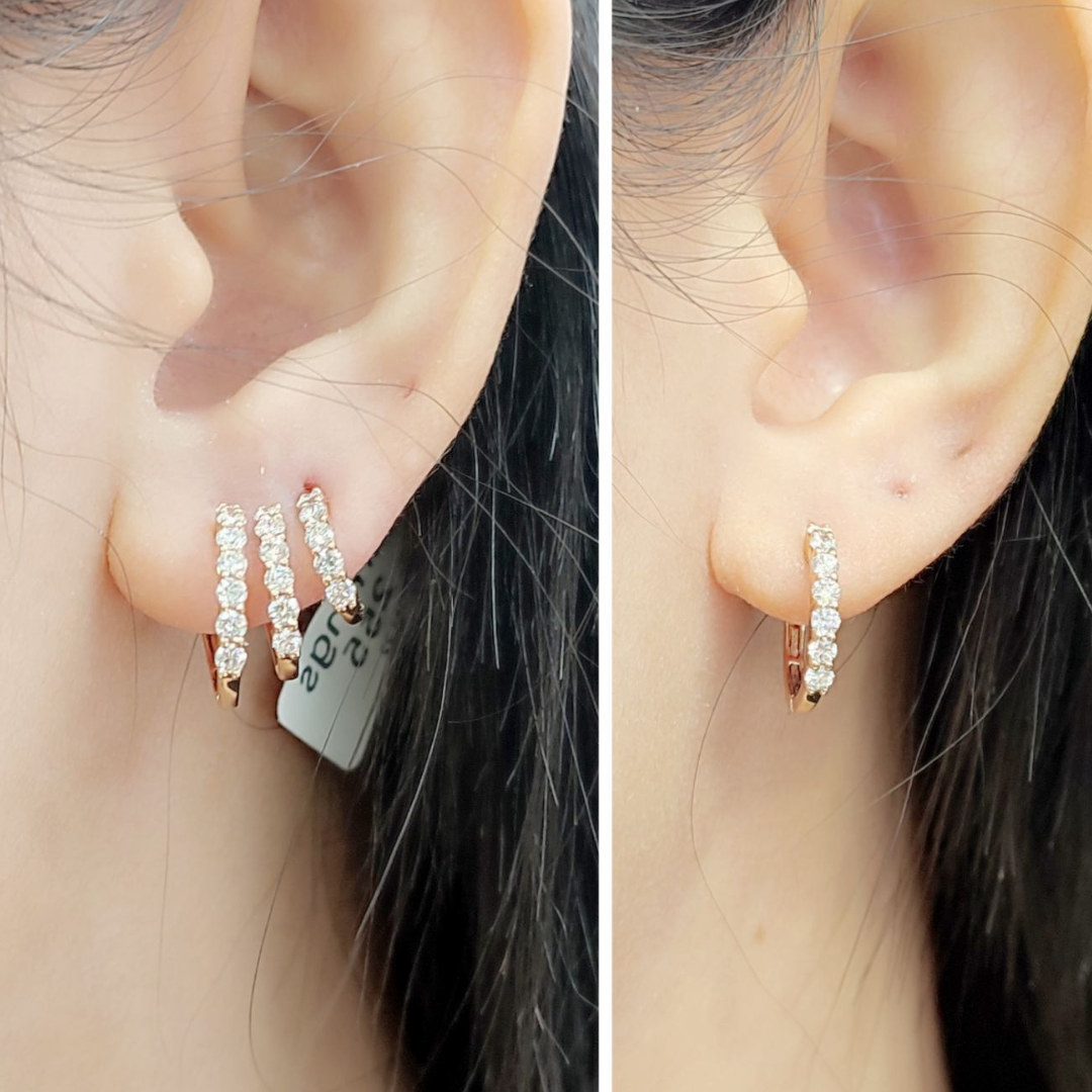 Mismatched Triple-One Creole Diamond Earrings 18K Rose Gold